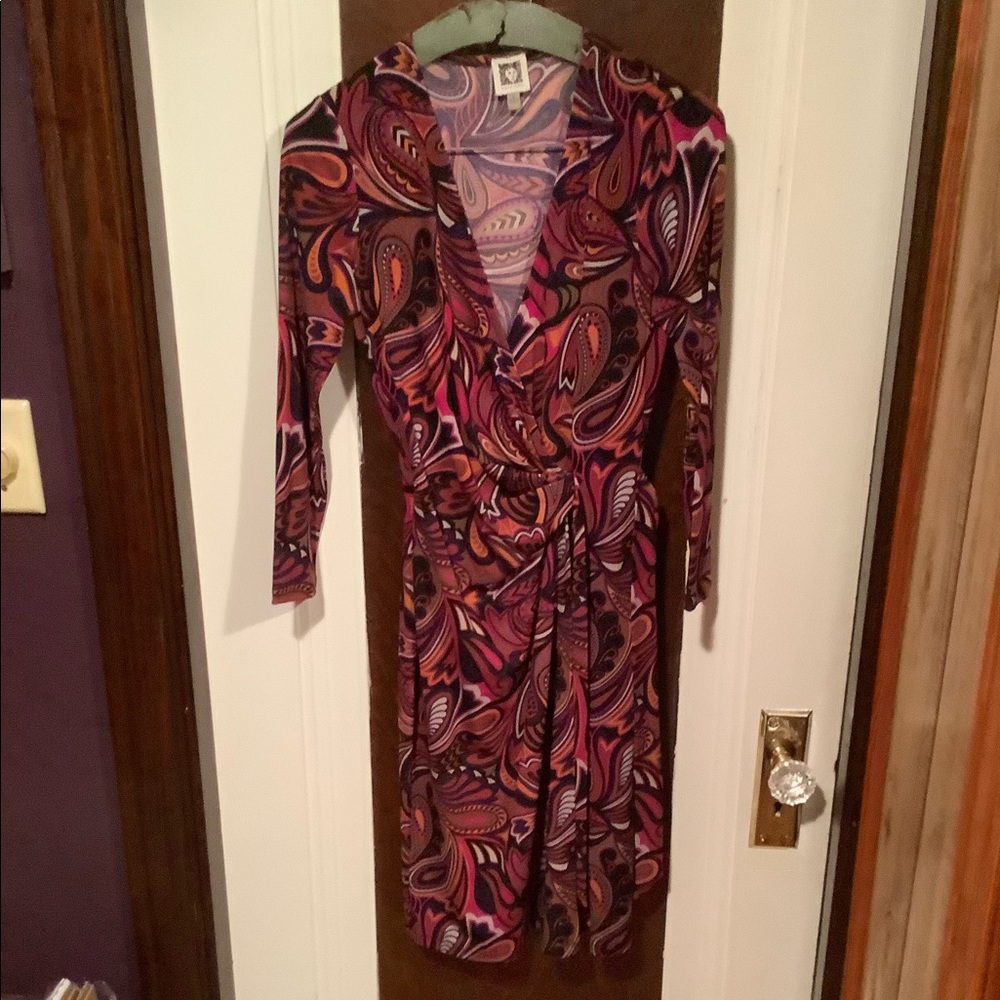 Long sleeved fall colored paisley print wrap dress